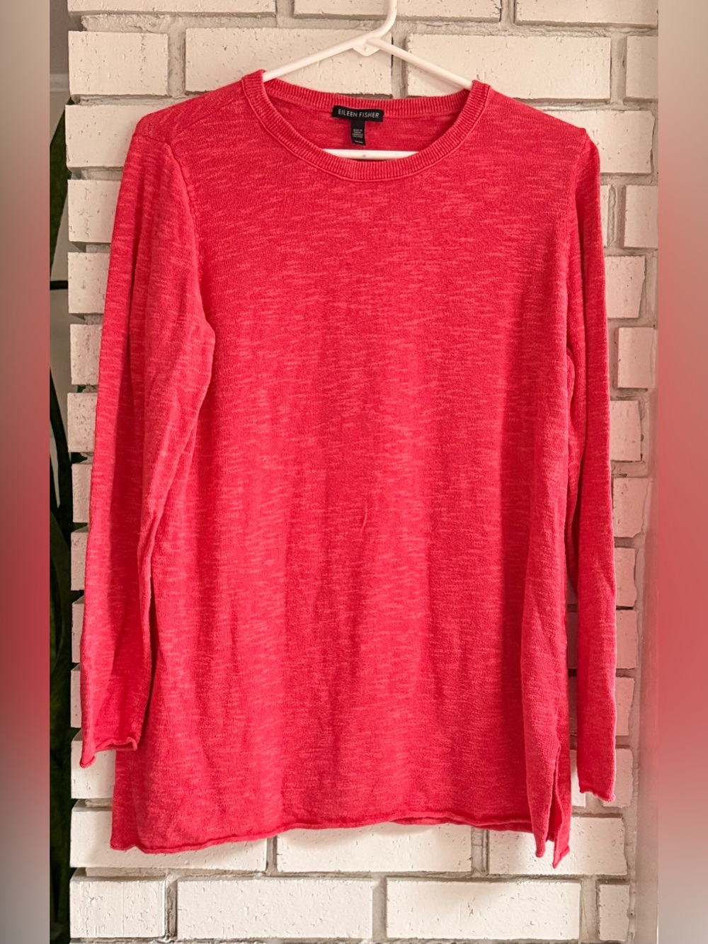 Eileen Fisher Lightweight Knit Crewneck Sweater Coral Pink Long Sleeve Women’s